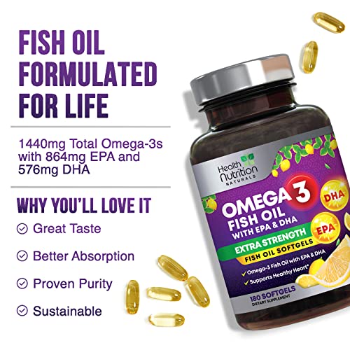 Fish Oil 2400 Mg With Omega 3 Epa & Dha - Triple Strength Omega 3 Supplement - Omega 3 Fish Oil Supports Heart Health Natural's Brain & Immune Support - Non-Gmo Fish Oil Supplements - 180 Softgels #TOP2