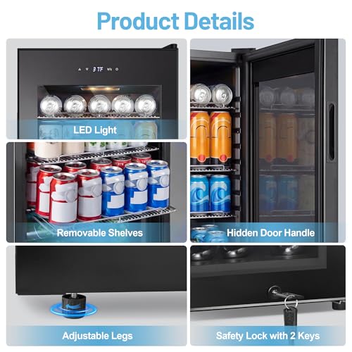 Image of Beverage Refrigerator Mini Fridge 120-Can 17 inch Glass Adjustable Shelf Office