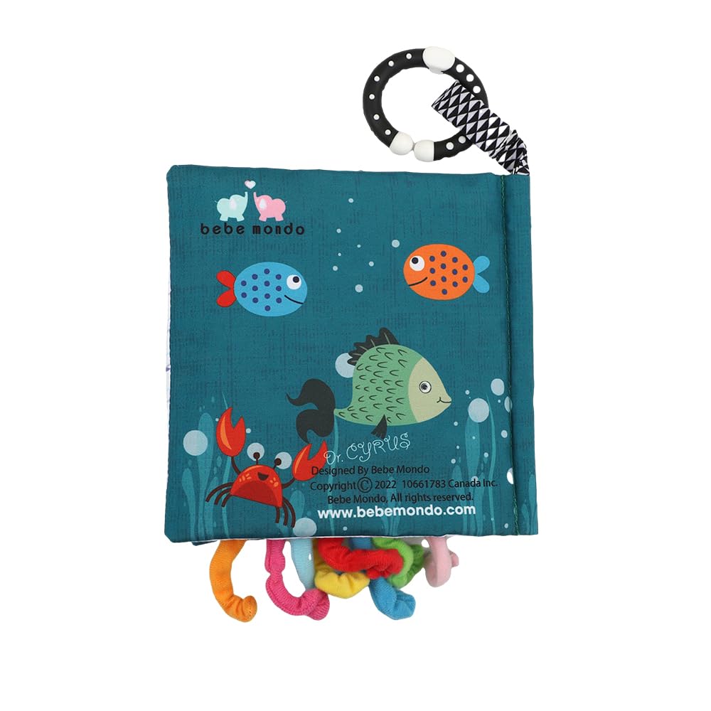Fish Baby Books Toys, Touch and Feel Crinkle Cloth Books for Babies,Infant, Baby Toys 0-6-12 18 Months, Learning Education Soft Sensory Mirror Toy, Shower Gifts Christmas for Baby Boys Girls-Green