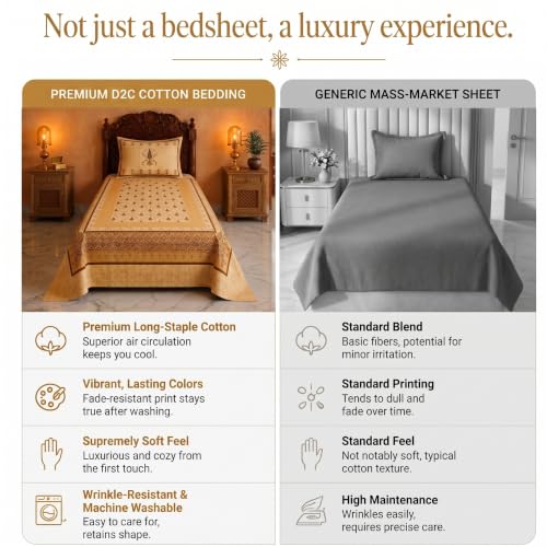 Image of BSB HOME 240 TC Cotton Single Bedsheet, Premium Soft & Breathable Single Bed Sheet, Skin Friendly Durable Printed Bed Cover for Bedroom, Elegant Cotton Bedding, 60 x 90 Inches - Honey Beige