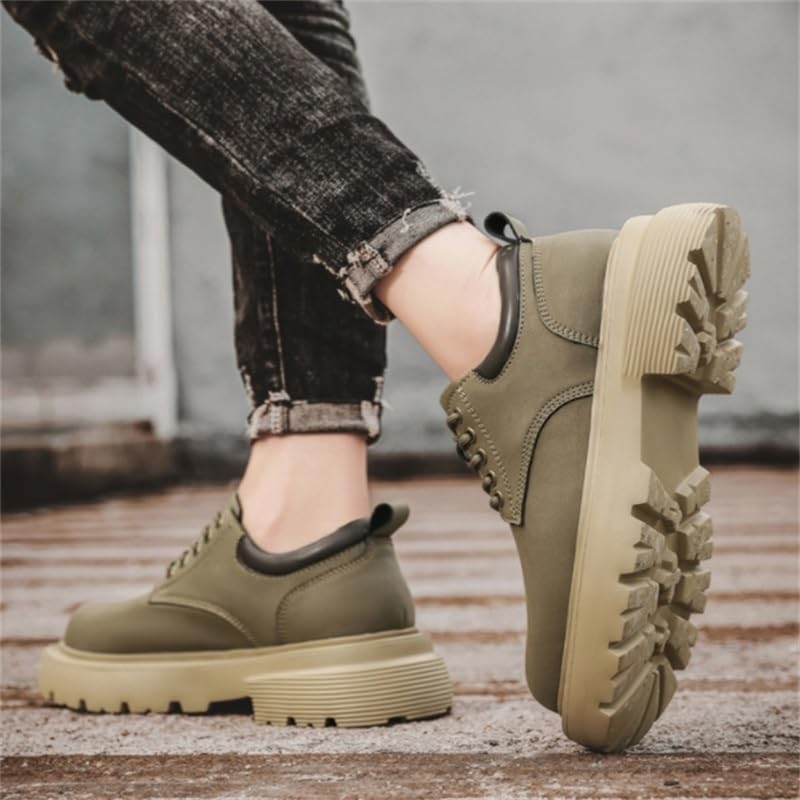 Men's Heightening Rubber Shoes Casual work Shoes Round Heel Versatile Comfortable Breathable Non-slip Lace-up Low-top Outdoor Oxford Shoes for Men(E,7.5)4