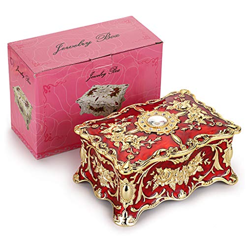 Hipiwe Vintage Rectangular Jewelry Box - Enameled Trinket Box Organizer Two Layer Treasure Chest Box Jewelry Decorative Box Keepsake Gift Box Case For Women Girls, 7"X5"X3" #TOP7