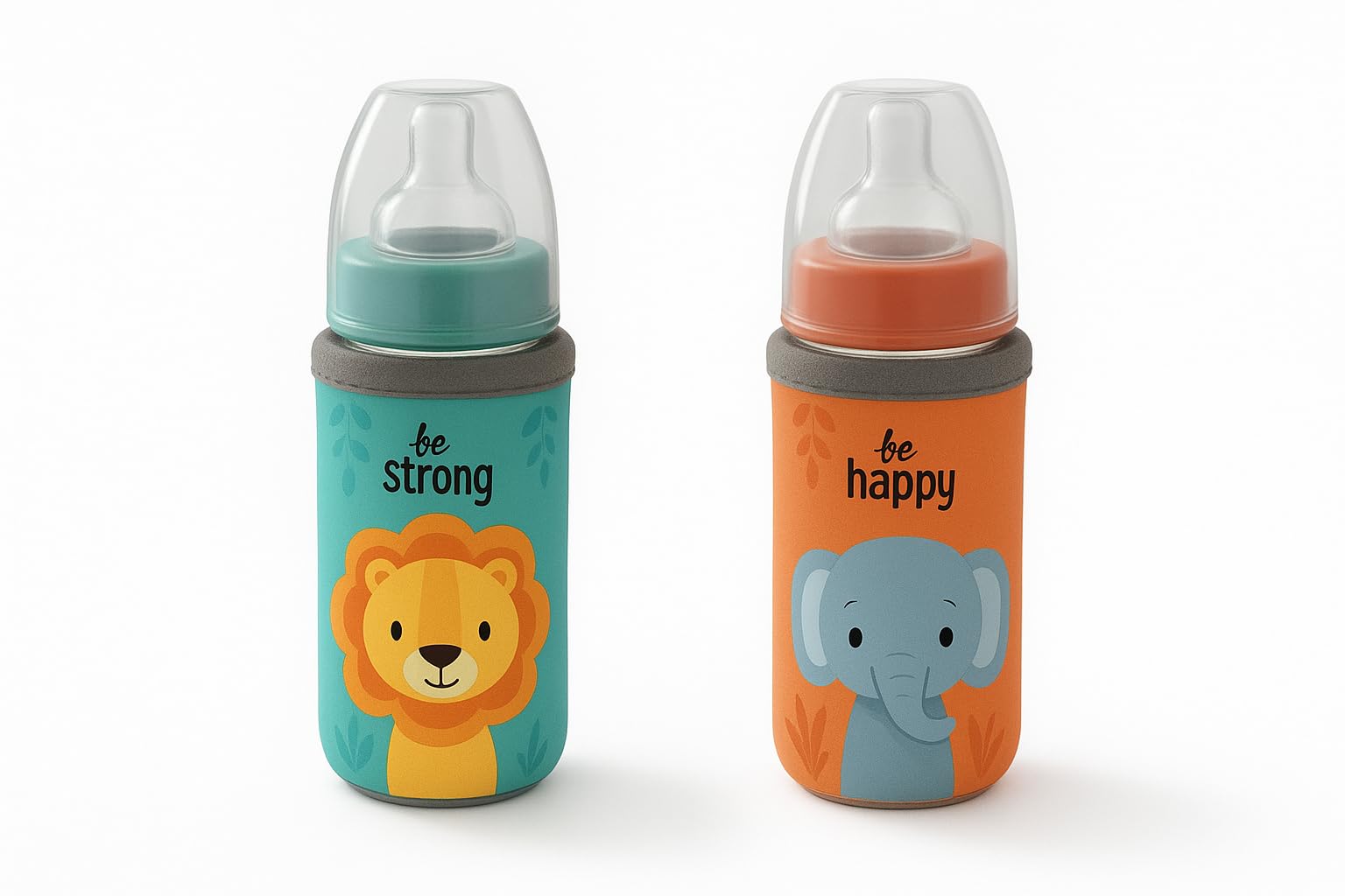 Insulated Baby Bottle Cover, Non-Slip Grip Cover with Cartoon Design, Travel-Friendly Protective Cover for 125ml-350ml Bottles (Be Strong & Be Happy, 200-250 ml)-picture-29