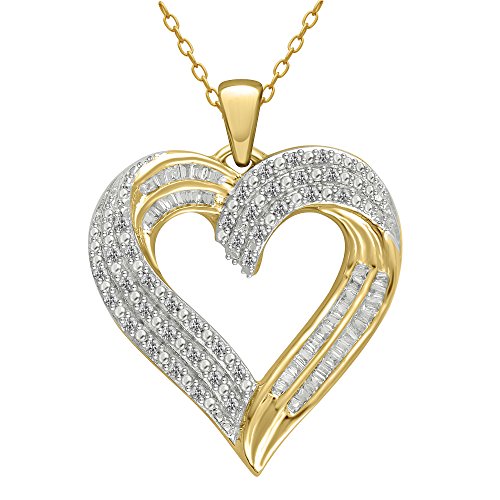14k Yellow Gold Over Silver 1/2ct TDW Diamond Heart Pendant (I-J, I2-I3)