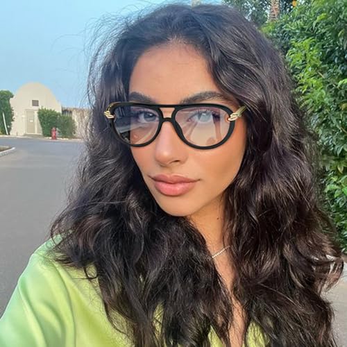 DreamCalf Oversized Aviator Sunglasses for Women with Gold Temples Trendy Large Big Double Bridge 2026 Designer Ladies Shades — view 2