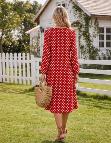 Image of Zeagoo Fall Dresses for Women Long Sleeve Midi Dress Casual A Line Dresses 2026 Pleated Flare Dress with Pockets