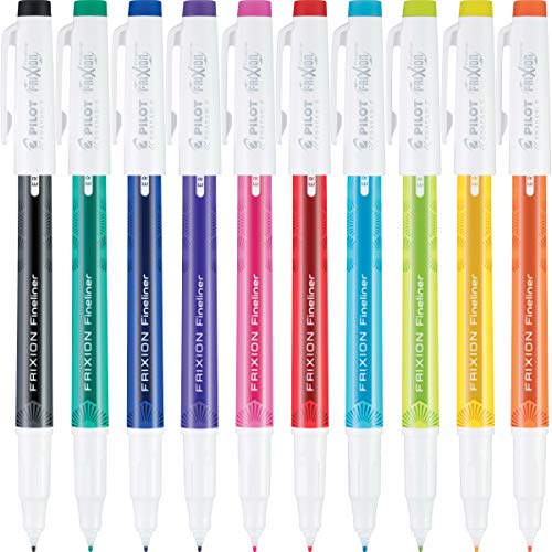 Image of Pilot FriXion Fineliner Erasable Marker Pens, Fine Point 0.7 mm, Pack of 10, Classic Colors, Erasable Pens - Ideal for School, Journaling, & Office Writing