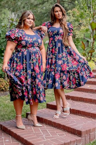 Image of Shasmi Women's Navy Blue Georgette Digital Floral Printed Floral Printing Short Sleeve A-Line Maxi Gown Dress for Women (Gown Dress 248)