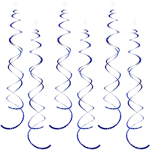 Image of 30 Pieces Blue Foil Ceiling Hanging Party Swirl Decorations Plastic Streamers Photo Backdrop for Birthday Graduation Wedding Baby Shower Wedding Bachelorette Galaxy Theme Party Decorations