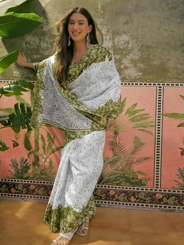 Image of SIRIL Women's Cotton Printed Saree With Unstitched Blouse Piece