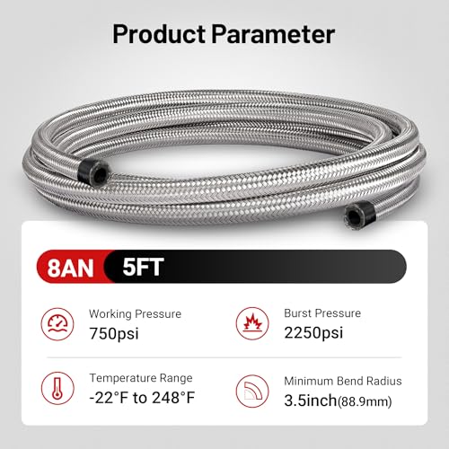 Image of EVIL ENERGY 8AN Fuel Line Nylon CPE, 5FT AN8 Braided Fuel Hose Silver