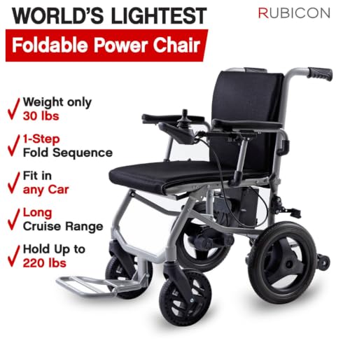 Image of Rubicon DX04 World's Lightest 30 lbs Foldable Electric Wheelchair - Portable Travel Power Chair - Airline Approved - Compact Lightweight Mobility Chair for Adults - 10 Mile Range (Model4)