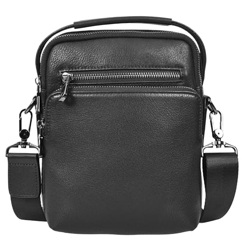 Sac à bandoulière en cuir véritable homme noir HLG2038 pour la ville
