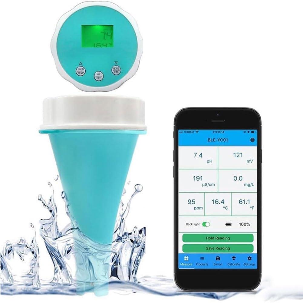 Probador de Calidad del Agua Bluetooth 6 en 1, Prueba del analizador de Calidad del Agua PH EC TDS ORP Temp Cloro Residual, medidor de Prueba Digital para Agua Potable Piscina Acuario hidropónico