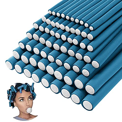 70PCS Flexible Curling Rods Hair Curlers Twist Foam Hair Rollers Soft Foam Flexi Rods Hair Curlers for Long Short Hair No Heat Flexi-Rods Hair Curler for Women Girls Curly Hair (Blue,7 Size)