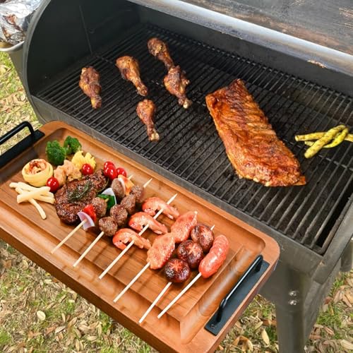 Large Wooden Charcuterie Boards with Handles, Extra Long Wood Serving Tray Platters,Rectangular BBQ Meat Cutting Cheese Board for Party Appetizers,Home & Outdoor 23.6x11.8x1.1”