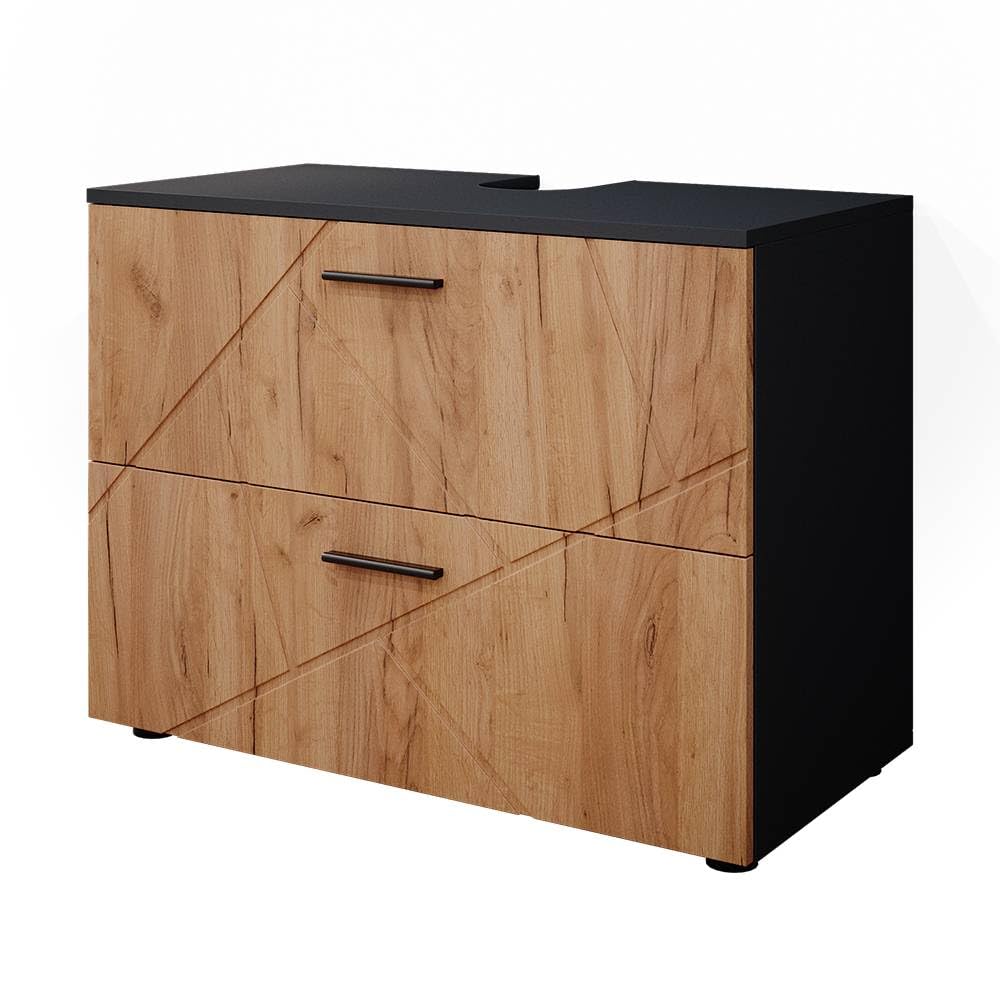 Vicco Sink base cabinet Irma, Gold power oak/anthracite, 80 x 58.6 cm, suitable for installation above the siphon with ventilation openings