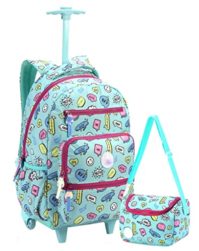Kit Mochila Rodinha Feminina Lancheira Escolar Juvenil Infantil Grande Mala Malinha Bordo Reforçada