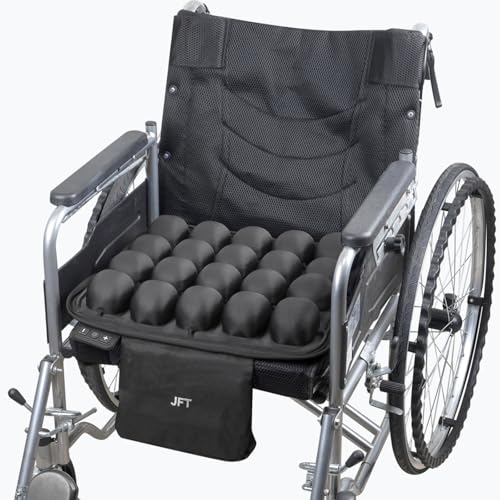 JFT Automatic Inflatable Massage Seat Cushion for Wheelchairs, Office Chairs & Car Seats,Air Pads for Tailbone Pain Relief Black 17.7x16.2 Inches USB-Powered