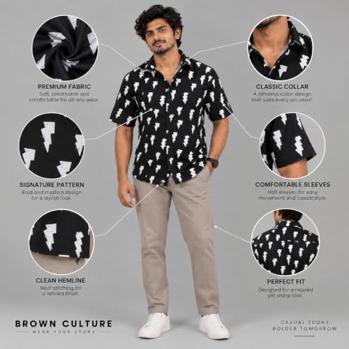 Image of BROWN CULTURE Printed Shirts for Men | Half Sleeve Shirt for Men | Cotton Half Sleeve | Cotton Blend Shirts for Men's | Casual Printed Shirt | Stylish Everyday Wear