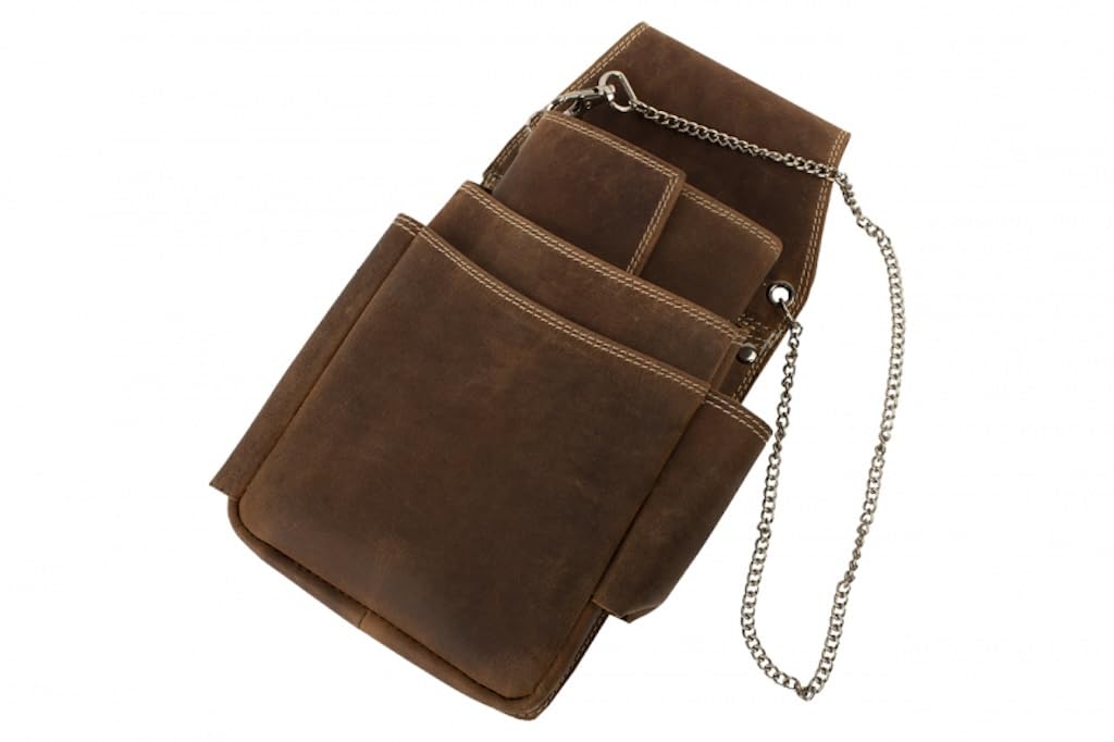 MF Leder Kellnerbörse mit Halfter, 18,5 x 10,5 cm, Braun, 6 Scheinfächer, Kette und Reißverschlussfach