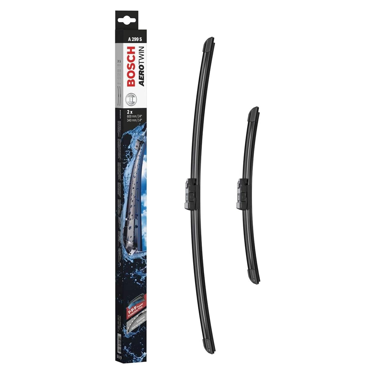 Bosch Aerotwin A299S Tergicristalli Anteriori, Set di 2 Spazzole di Ricambio, con Adattatore Preassemblato, 600 mm/340 mm