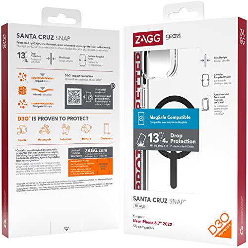 Image of ZAGG Gear4 Santa Cruz Snap Case for Apple iPhone 14 Plus, D30 Drop Protection Up to (13ft│4m), Wireless Charging Compatible, Reinforced Top, Bottom & Edges - Clear