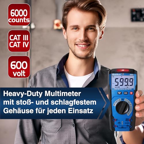 PeakTech P 3350 – True RMS Multimeter mit Digital Anzeige – Strommessgerät mit 6000 Counts –...