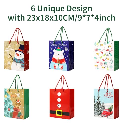 12PCS Christmas Gifts Bags, Christmas Kraft Paper Gift Bags with Tissue Paper, Xmas Party Bags with Handles Xmas Treat Sweets Bags (Festive) - Image 5