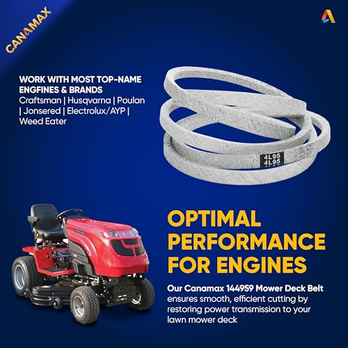 Image of Canamax 144959 Mower Deck Belt - Aramid Cord 1 /2 inch x 95 inch - for 42 inch Deck Craftsman LT3000 DLT3000 DYT4000 LT1000 LT2000 Poulan Husqvarna AYP Ariens - Replaces 532144959 130801 532130801 24690 248-095