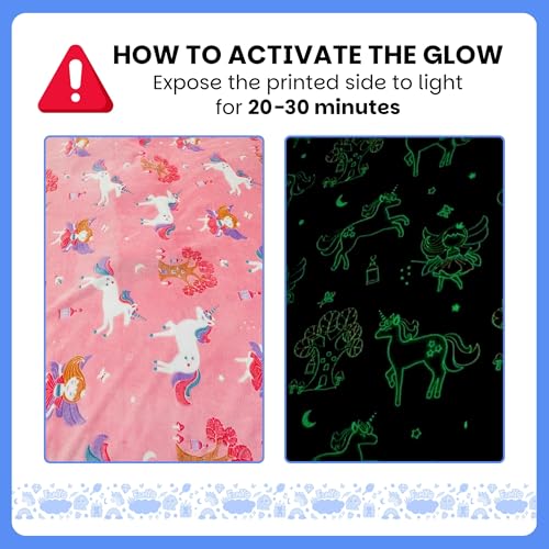 Image of Famyo Unicorn & Fairy Glow Blanket for Gifting for Kids | Birthday Gift for 0-15 yrs | AC Blanket for Children | Return Gifts & Party Favour | Perfect for Gifting for Niece /Nephew /Son /Daughter (Pink)
