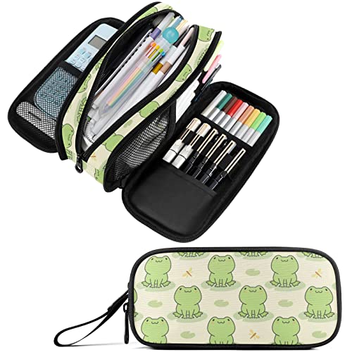 Image of Fustylead Cute Frog Big Capacity Pencil Pen Case, Multi-Purpose Makeup Bag Organizer Storage Pouch for Office College School Hiking Travel