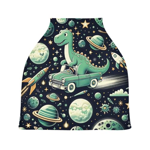 Bulletgxll Space Dinosaurs Green Car Seat Covers for Babies Breathable Nursing Breastfeeding Cover Multi-Use Infant Carseat Canopy and Stroller Cover for Boys Girls