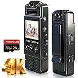 4k Mini Body Camera with Audio and Video Recording, 128GB Wearable Camera with 180° Rotating Lens, Chest Camera with Night Vision & 6-Hour Battery Life for Travel, Cycling, Work Security (128GB size)