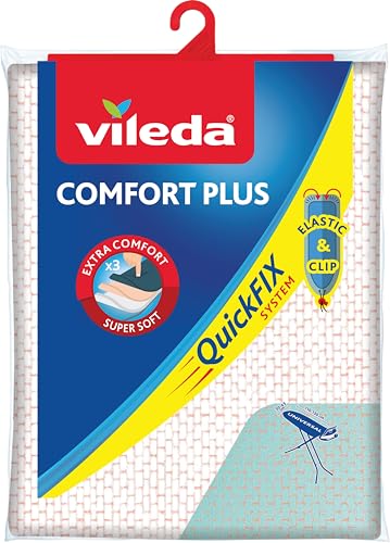 Vileda Comfort Plus Ironing Board Cover 3Layer Padding (Cotton/Foam/Molton) for Extra Comfort| Steam Permeable| Secure Drawstring Fit Universal 110130 3045 cm
