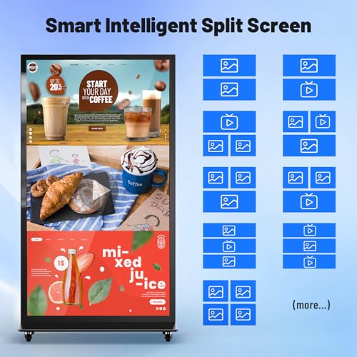 Image of 75 Inch Full Screen Indoor Floor Stand Digital Signage Kiosks Android 11 System 2GB+32GB LCD Poster Display With WiFi /HDMI /USB Input Auto Media Player, 4K UHD&CMS Remote Management for Retail Business