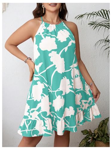 Image of Floerns Women's Plus Size Sleeveless Floral Print Halter Neck Cami Summer Dress