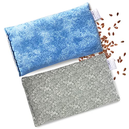 Sacksythyme Microwave Heating Pad For Back, Neck, Menstrual Cramps, Shoulders, Leg Pain Relief - Hot Moist Microwavable Therapy Pack - Blue Unscented Flaxseed Heat Pad Made In Usa (Size:12" X 7") #TOP6