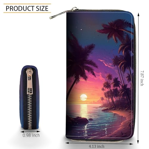 Bxgolkgd Womens Wallet, RFID Blocking Leather Wallet,Large Capacity Wallet Credit Card Holder PU Leather Ladies Clutch with Zipper Coin Pocket - Beach Palms2