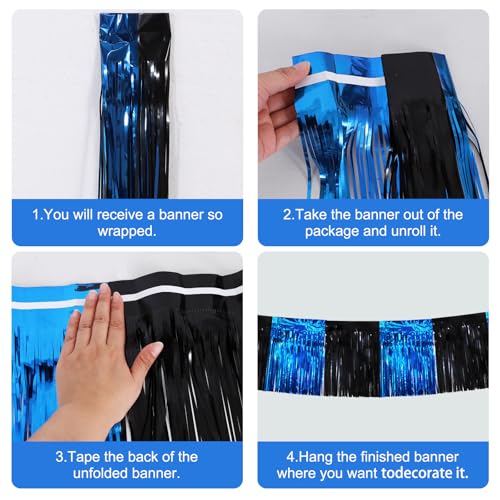 Image of BEISHIDA 3 Packs Metallic Foil Fringe Garland Black Blue Wall Hanging Tinsel Fringe Banners for Car Floats Bridal Shower Wedding Birthday Easter Graduation Holiday Party Decoration(30 Feet)