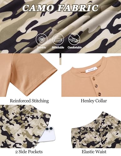 Image of Arshiner Boy's Textured Button Up Shirt and Shorts Set 2 Piece Summer Beach Outfit for 5~12 Years Kids