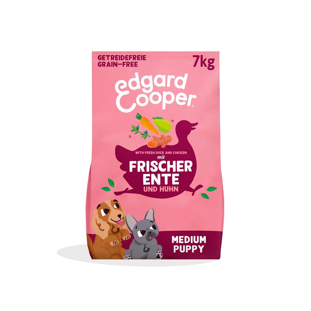 Edgard & Cooper Hundefutter Puppy Getreidefrei für Medium Welpen (7kg), frische Ente & Huhn, ausgewogene Rezeptur speziell für Welpen, mit Karotte, Kurkuma, Thymian und Birne, nie Fleischmehl
