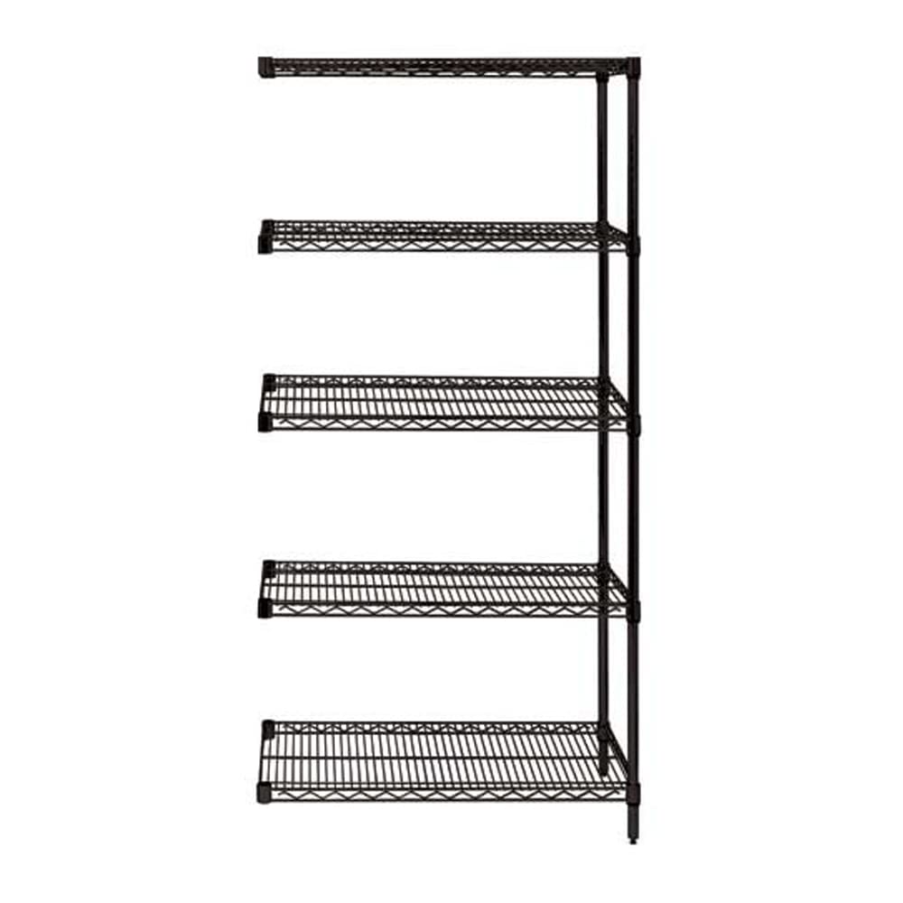 Quantum Storage Systems AD63-1830BK-5 Wire Shelving Add-On Kit, 30" W x 18" D x 63" H, 600 lbs Capacity, Carbon Steel, Epoxy Coated, Black, NSF