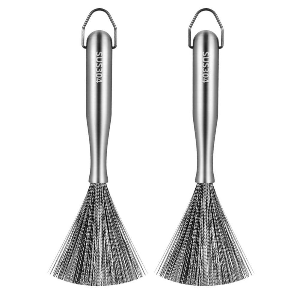 CTRLZS For Cast Iron, Pots Pans,Grill Stove Compatible 2Pcs 304 Stainless Steel Brushes, Metal Scrubber,for Removing Stubborn Messes