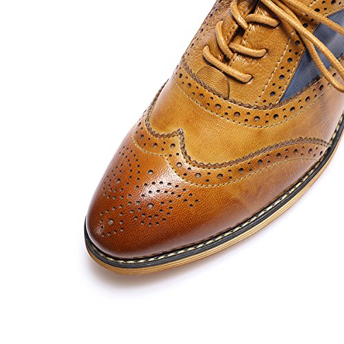 Mona flying Women's Leather Perforated Lace-up Oxfords Brogue Wingtip Derby Saddle Shoes for Girls ladis Women - Image 4