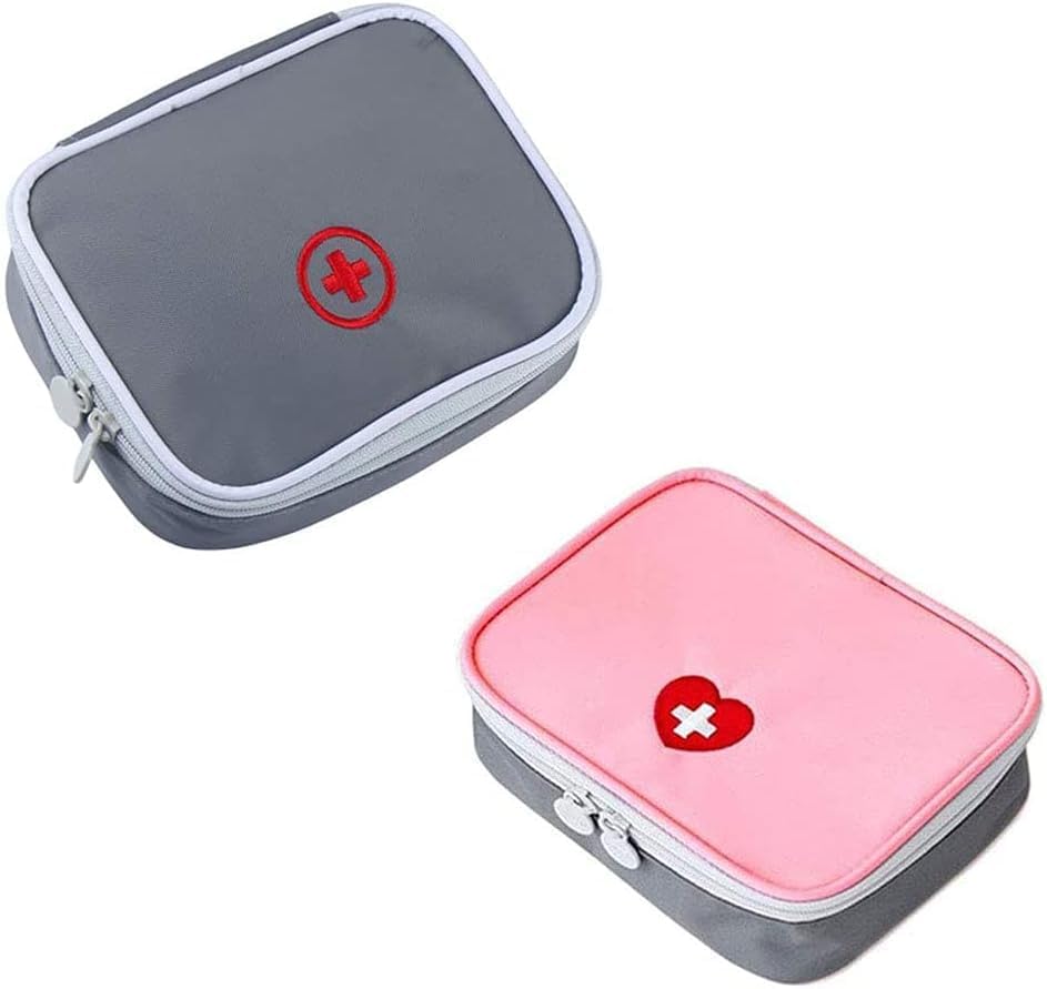 AARUKCREAION Portable First Aid Bag – Small Size, Polyester Travel Medicine Pouch with Double Zippers, Mini Pill & Medical Storage Organizer – Multicolor