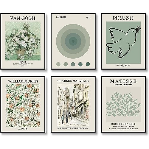 Sage Green Master Wall Art Prints Abstract Matisse Wall Art Exhibition Posters Vintage Art Boho Art Prints Retro Room Decor for Aesthetic Bedroom (8"x10" UNFRAMED, Style A)