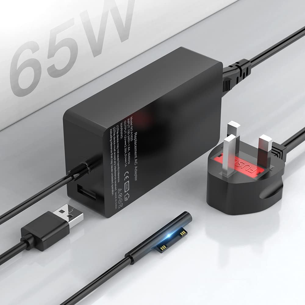 Surface Pro charger 65W, Microsoft Surface laptop charger with USB port