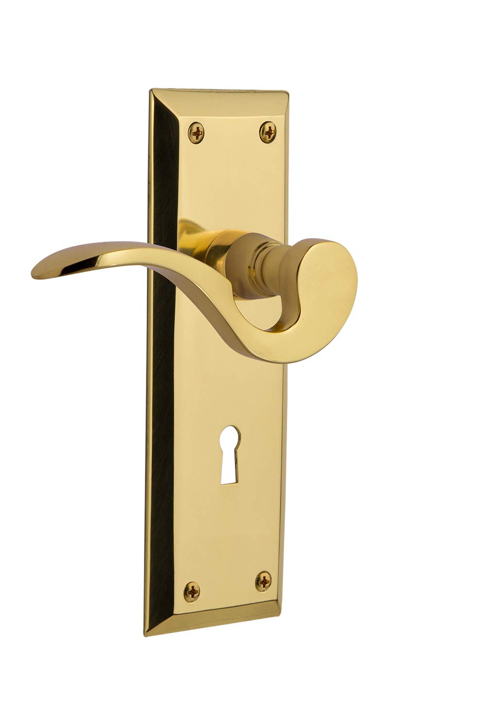 Nostalgic Warehouse 762576 New York Plate with Keyhole Right-Handed Manor Lever Single Dummy, Surface Mounted: No Backset, Unlacquered Brass