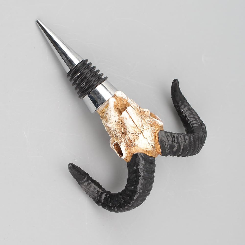 BOLLAER Ox Horn Skull Wine Stopper, Decorative Bottle Stopper to Preserve Wine and Beverages with Airtight Silica Gel Seal